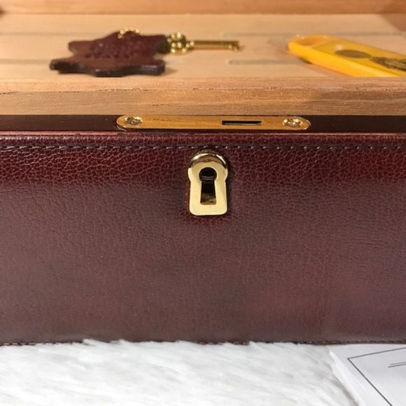 Genuine Italian Leather Cedar Wood Prem. Humidifier Hygrometer Lock Key Humidor - Picture 6 of 16